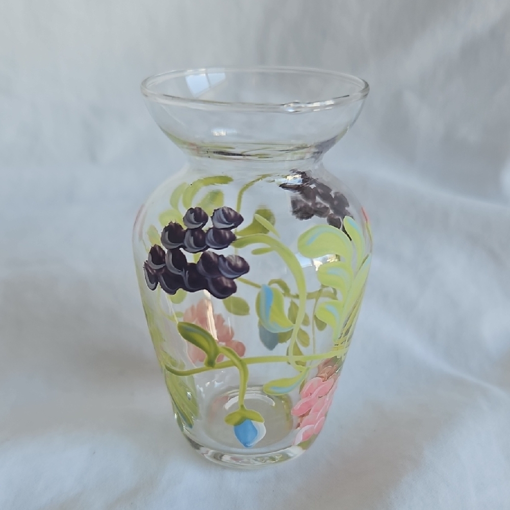 Vintage Floral Hand-Painted Bud Glass Vase